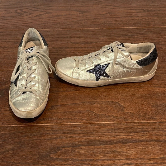 Golden Goose Silver and Blue Glitter Mid Star Sneakers Size 38/8