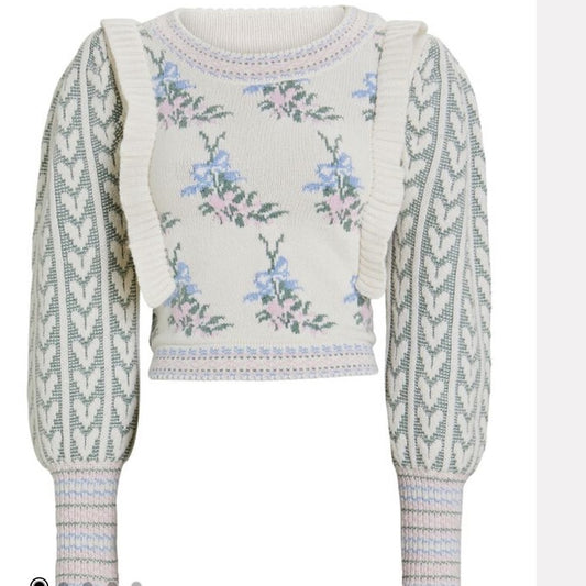 NWT LoveShackFancy Woman’s Warwick Pullover Dew Drop Cream Multi Size XS