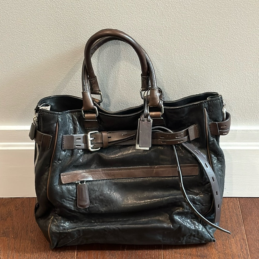 NWT Gryson Black and Brown Leather Shoulder Bag