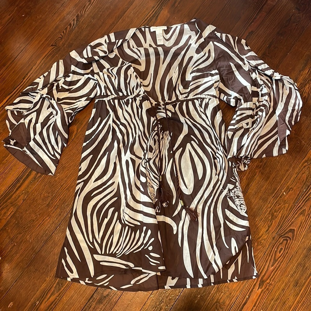 Diane von Furstenberg women’s brown and white zebra coverup Size P