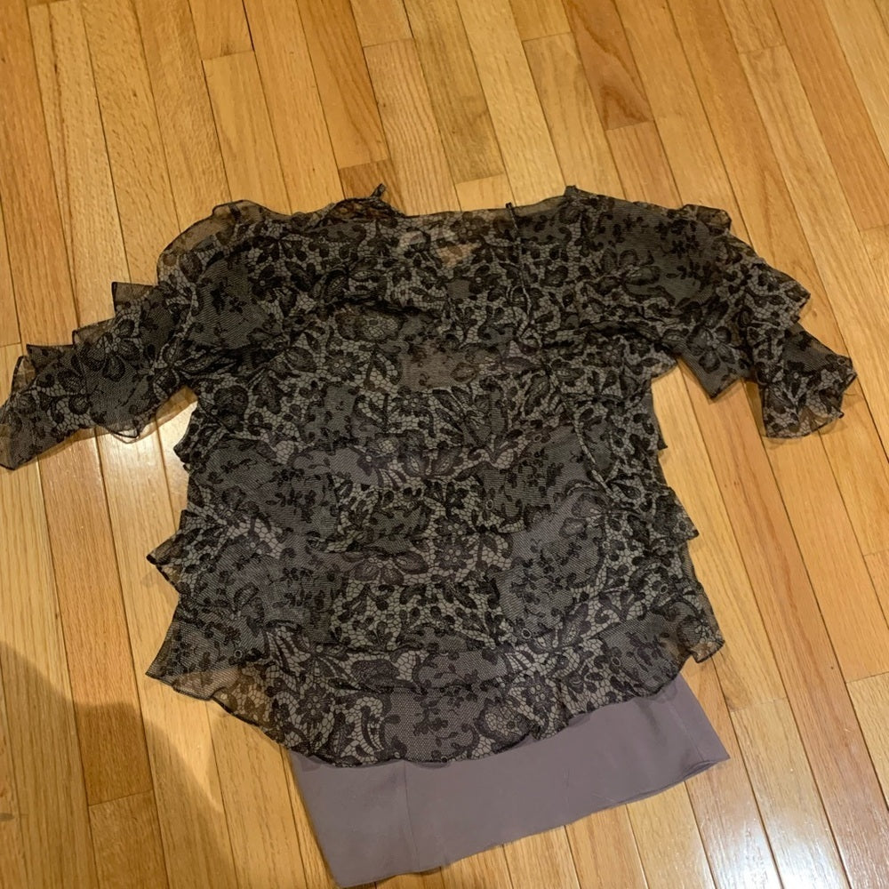 Rebecca Taylor Grey Patterned Blouse Size 10