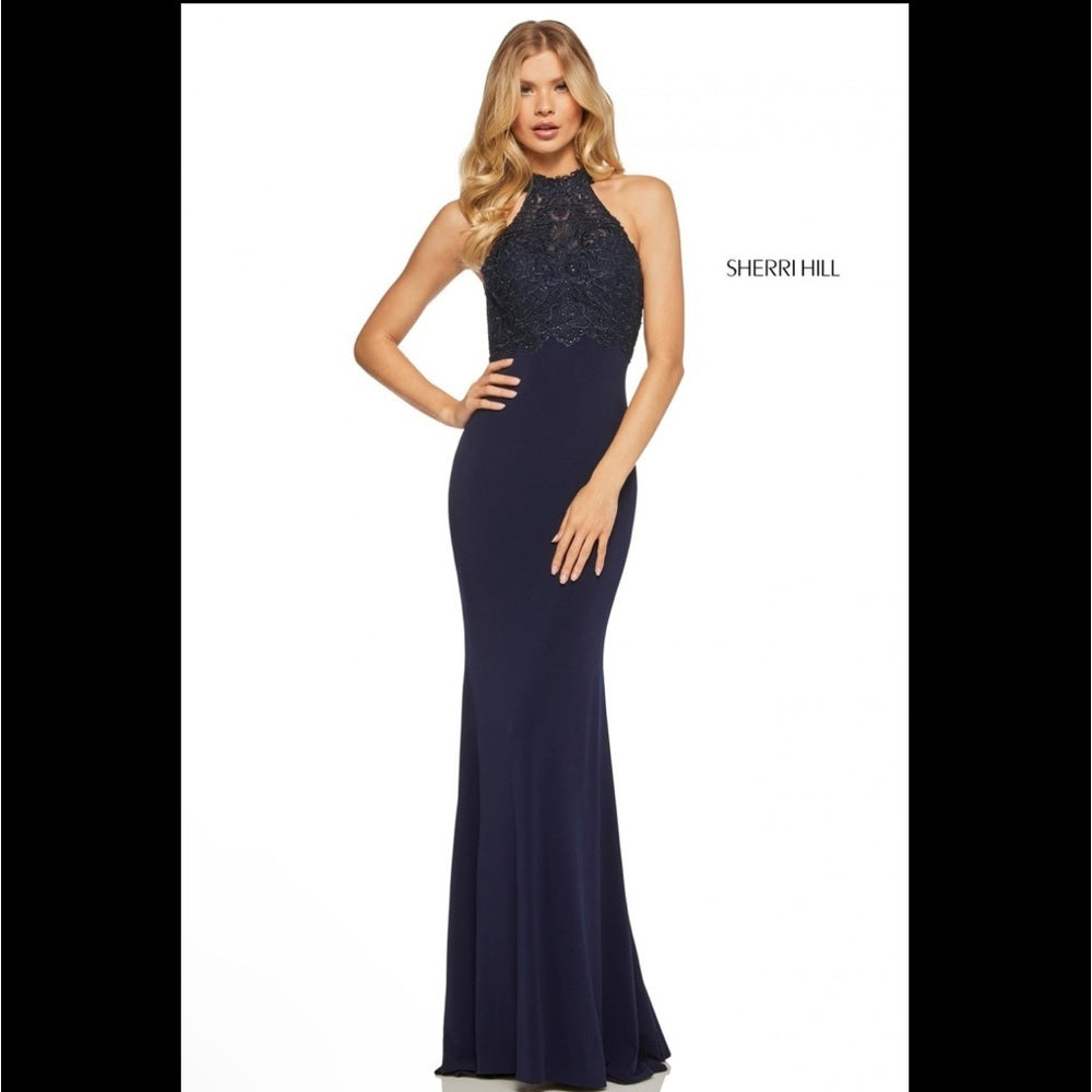 NWT Women’s Sherri Hill evening gown. Navy blue. Size 8.