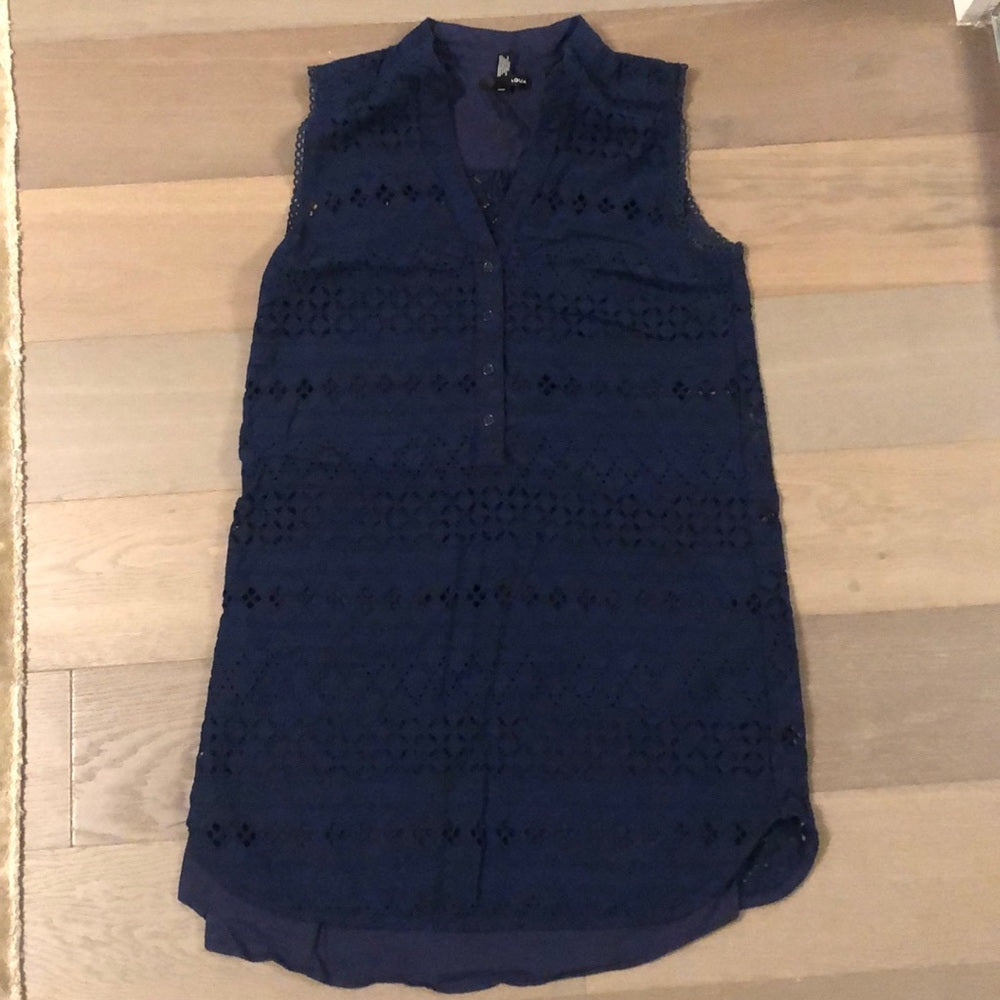 Navy Eyelet Aqua Dress - Size Large