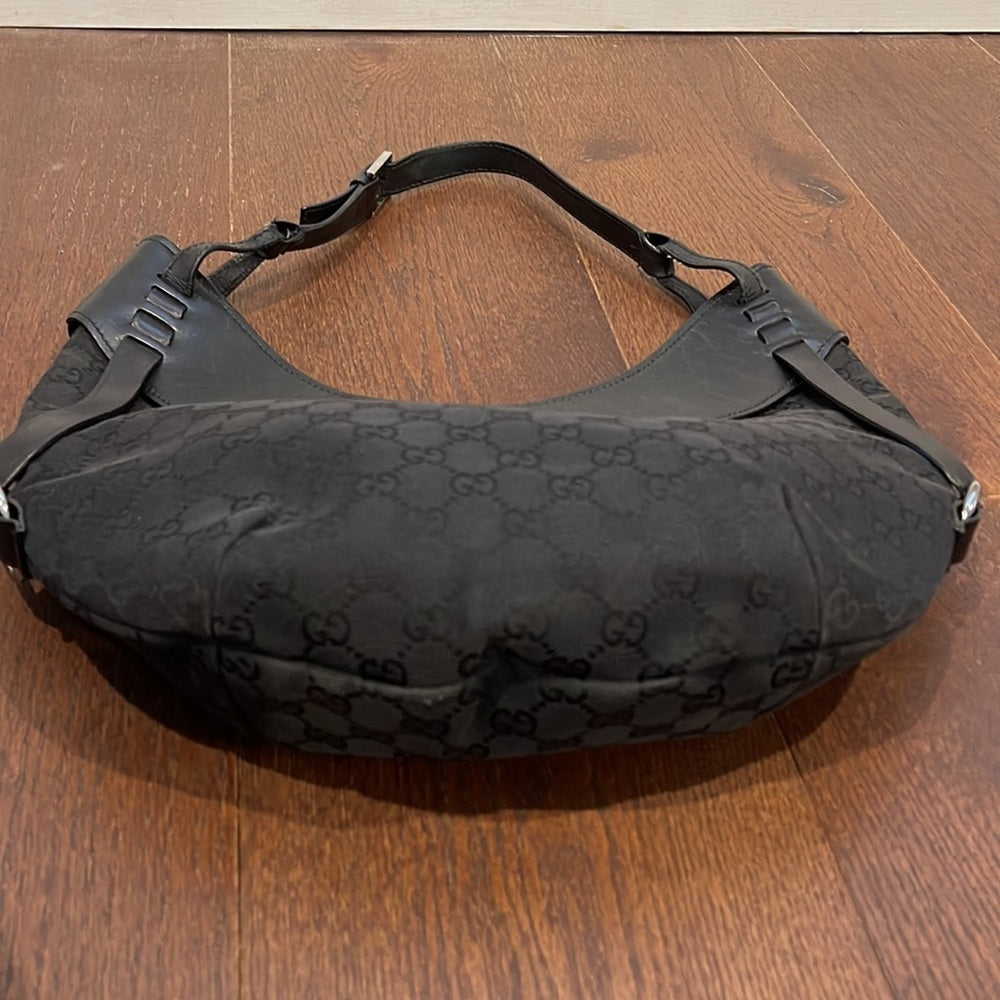 Gucci Half Moon Hobo Canvas and Leather Bag