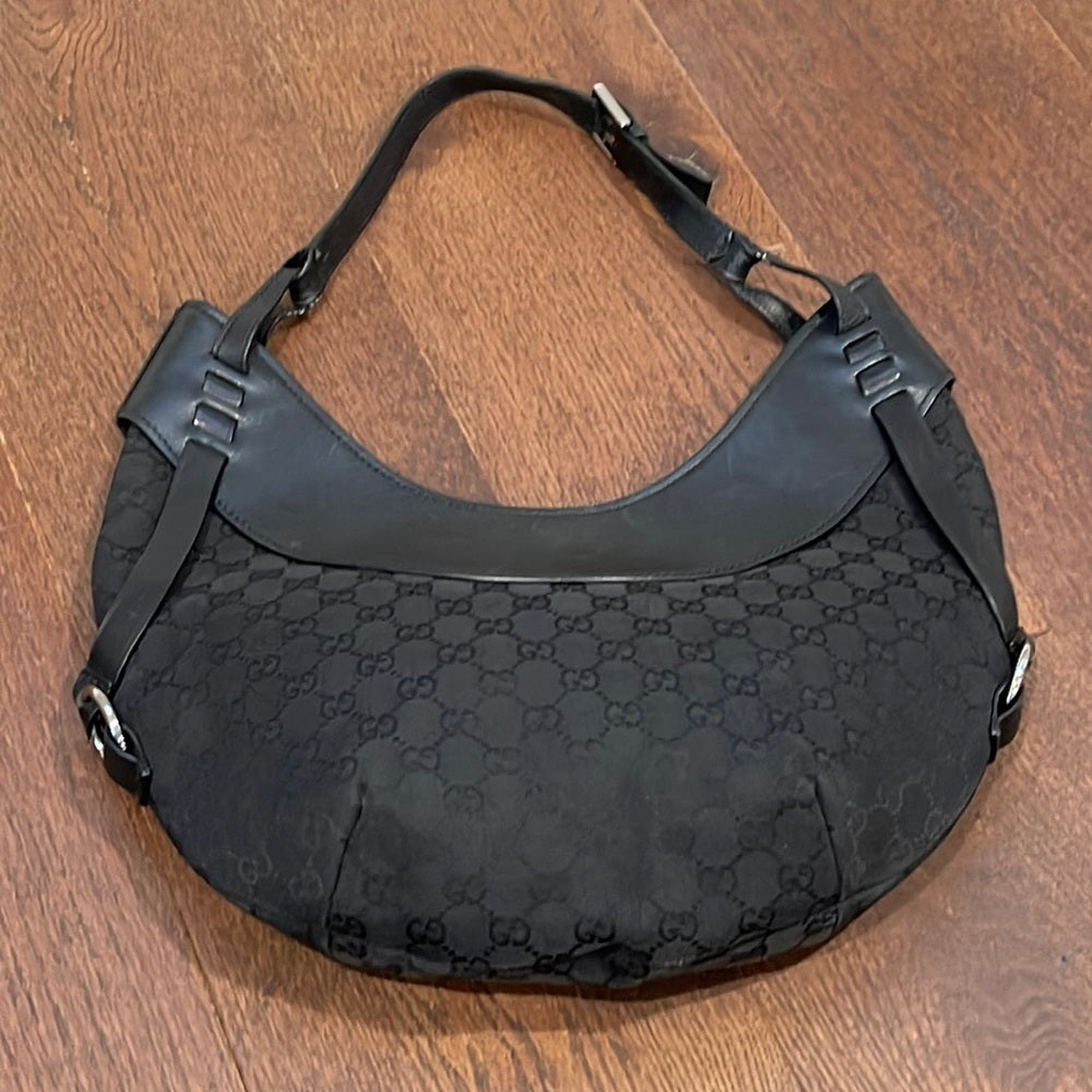 Gucci Half Moon Hobo Canvas and Leather Bag