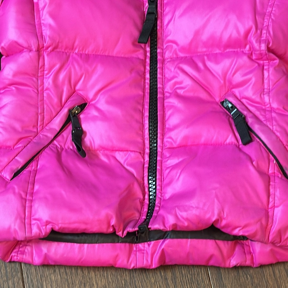 SAM Girls Pink Fur Hooded Down Puffer Jacket Size 6