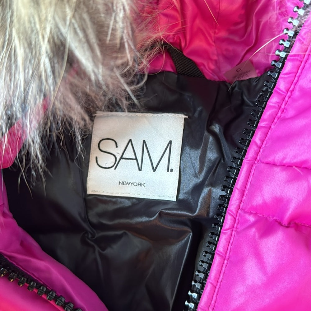 SAM Girls Pink Fur Hooded Down Puffer Jacket Size 6