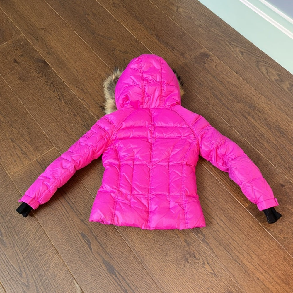 SAM Girls Pink Fur Hooded Down Puffer Jacket Size 6