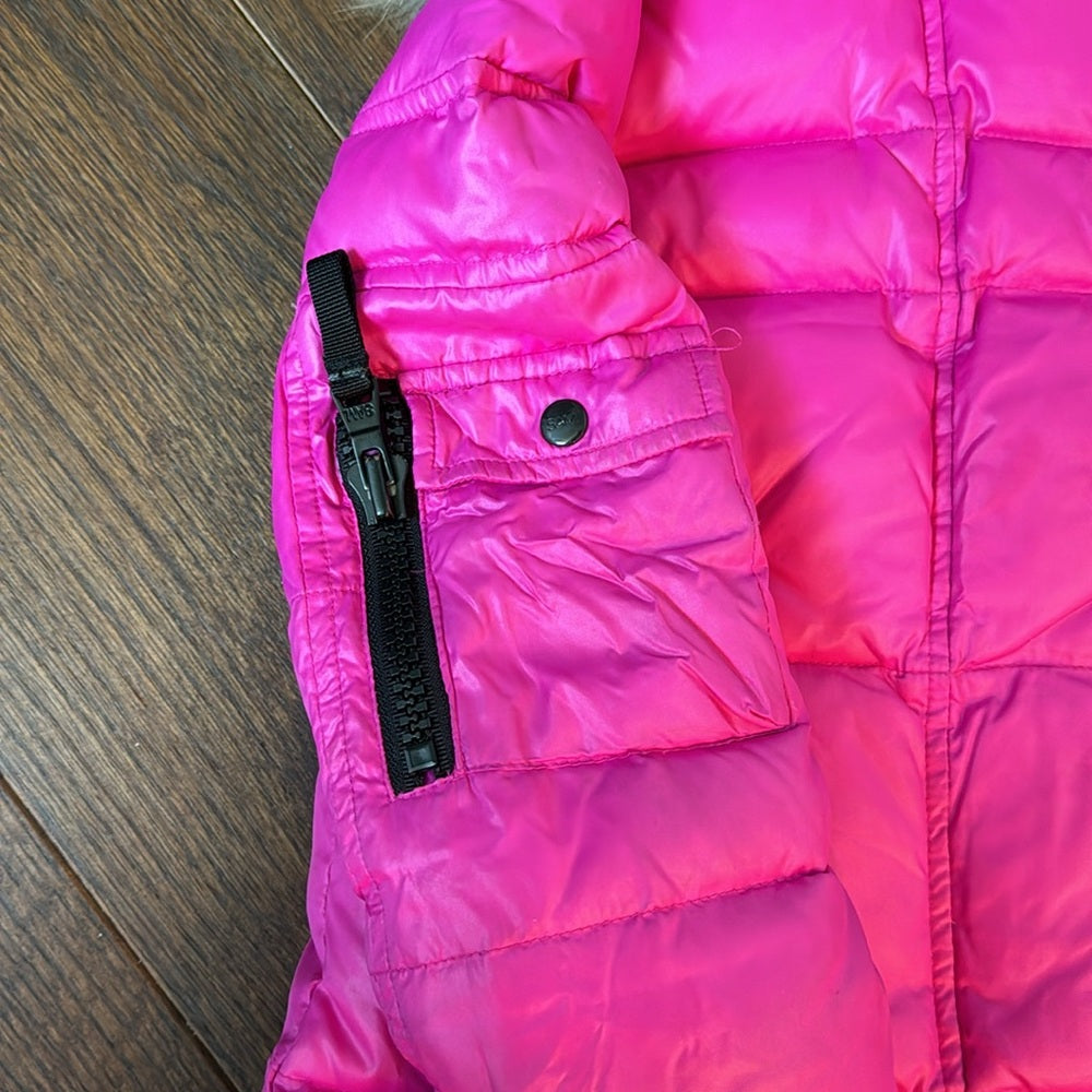 SAM Girls Pink Fur Hooded Down Puffer Jacket Size 6