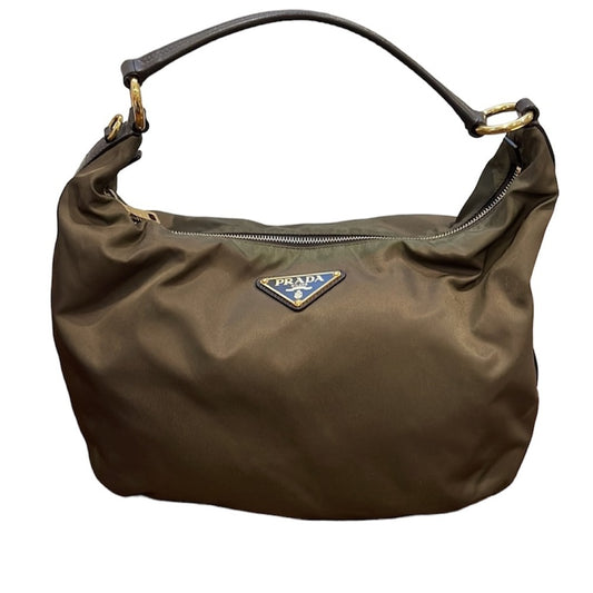 Prada Brown/Olive Green Nylon Hobo Shoulder Bag