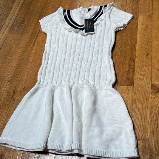 NWT Polo Ralph Lauren Kid’s White and Blue Knit Dress Size 6x