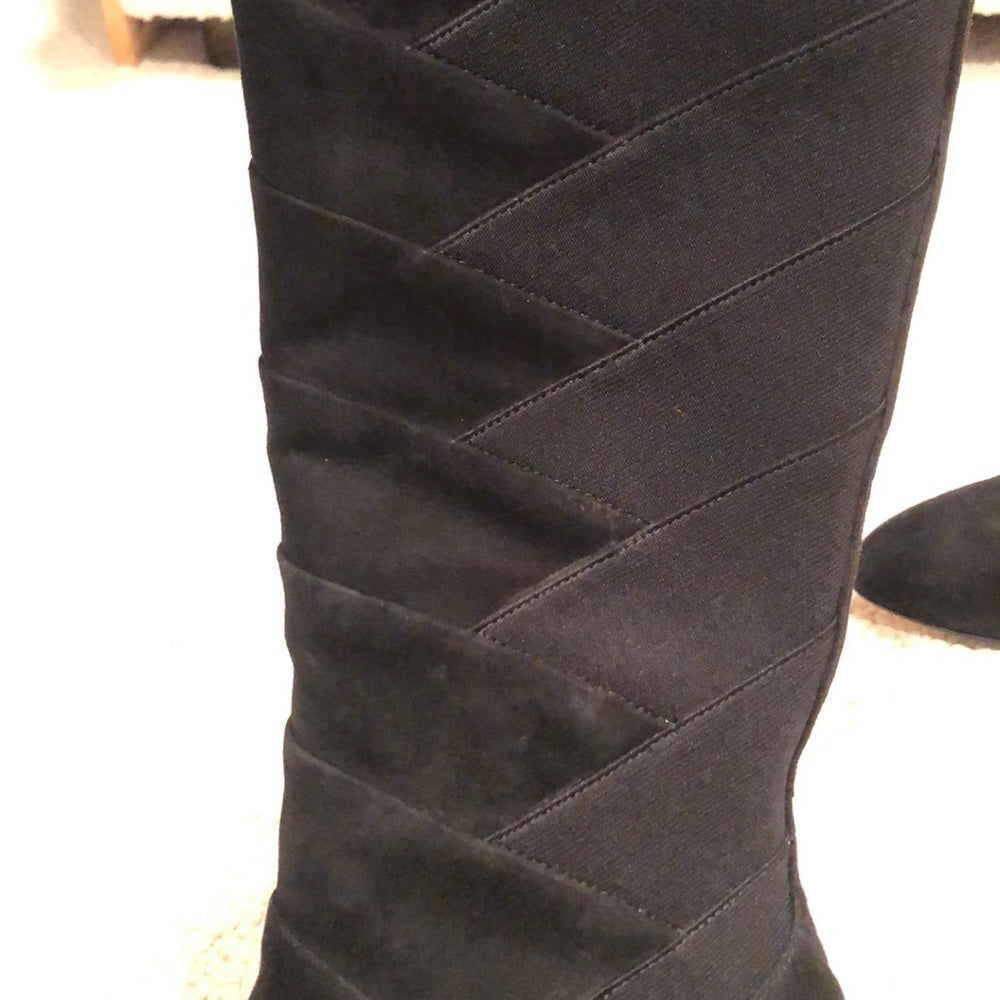 Taryn Rose Black Suede And Stretch Knee Boots Size 9