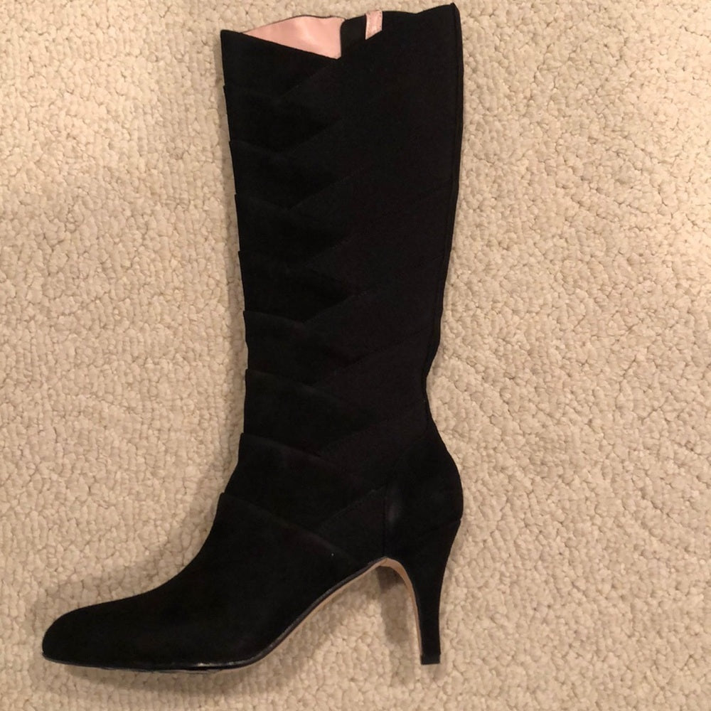 Taryn Rose Black Suede And Stretch Knee Boots Size 9