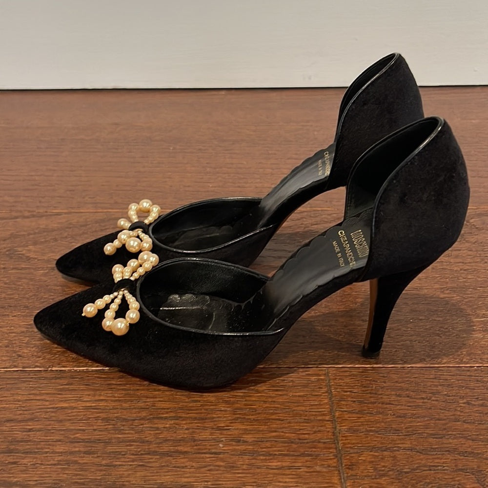 Moschino Women’s Black Suede And Pearl Heels Size 39/9