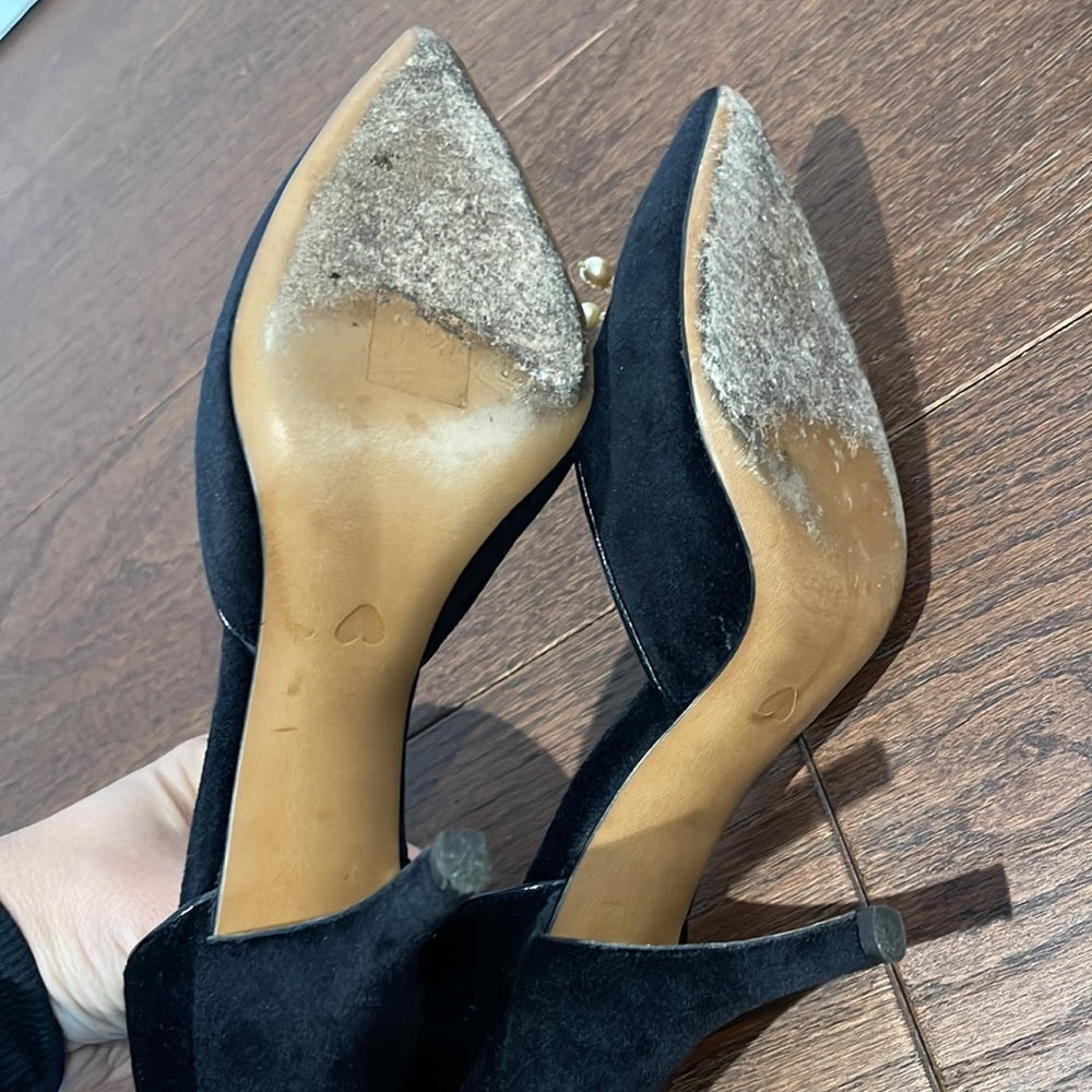 Moschino Women’s Black Suede And Pearl Heels Size 39/9