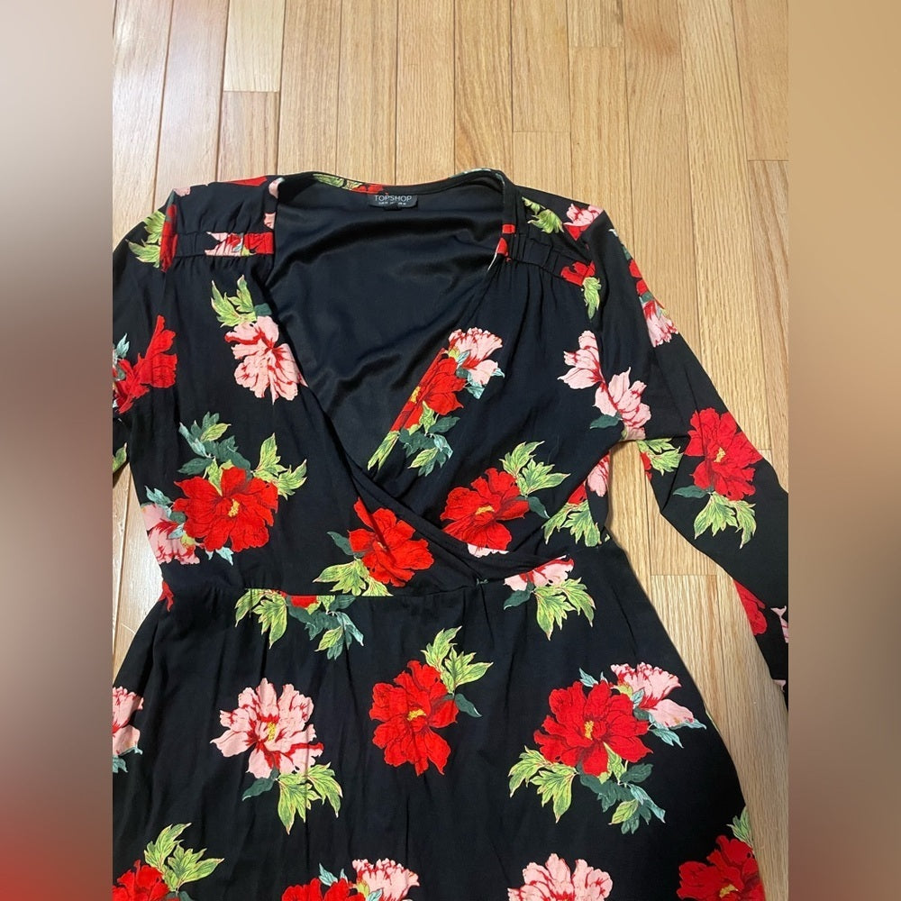 Top Shop Black and Red Floral Dress Size 12