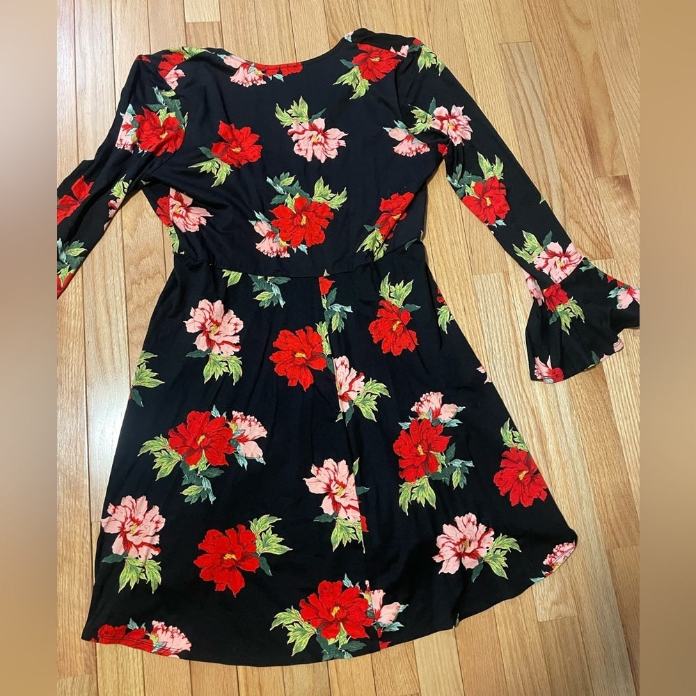 Top Shop Black and Red Floral Dress Size 12