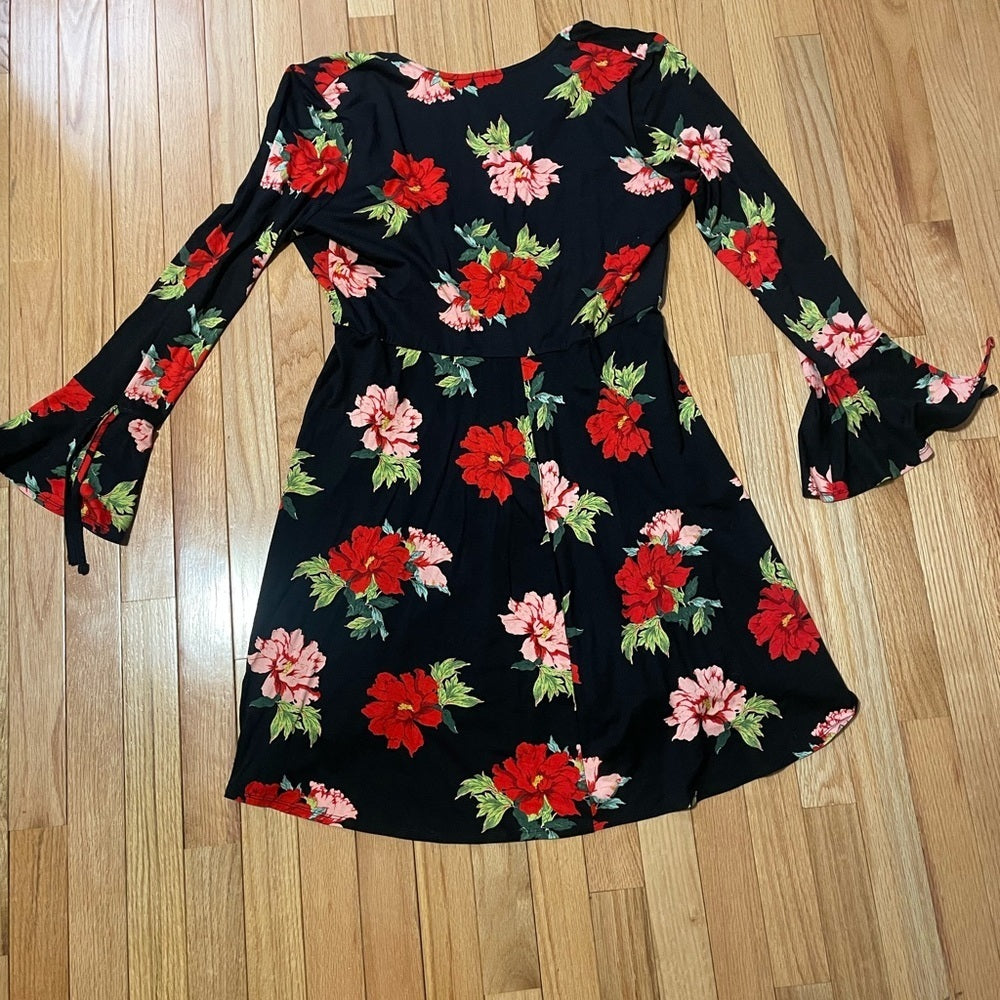 Top Shop Black and Red Floral Dress Size 12