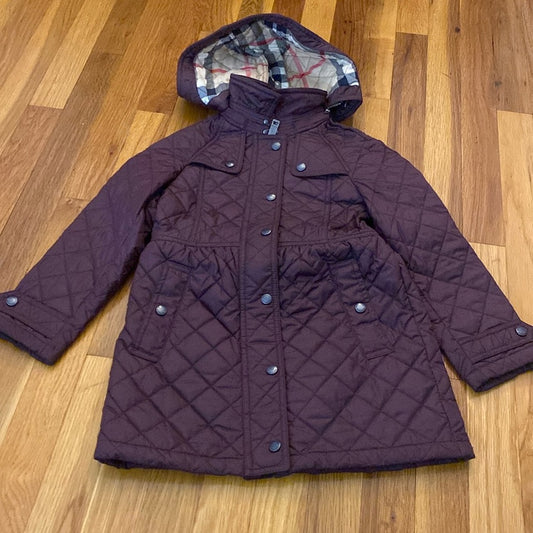 Burberry Girls Maroon Hooded Quilted Jacket Size 6