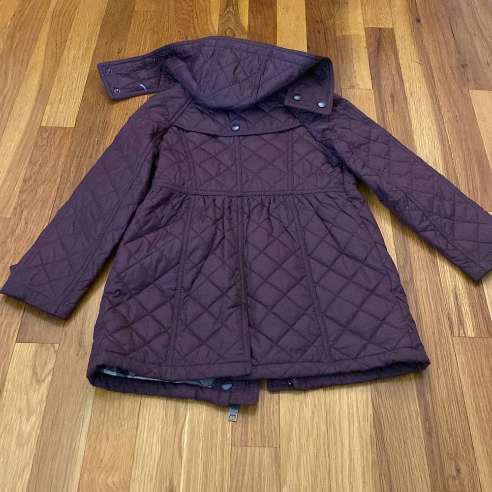 Burberry Girls Maroon Hooded Quilted Jacket Size 6