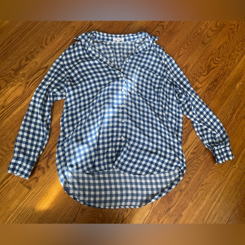 Glamorous Blue and White Checkered Button Down Size 14