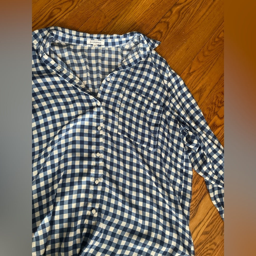 Glamorous Blue and White Checkered Button Down Size 14