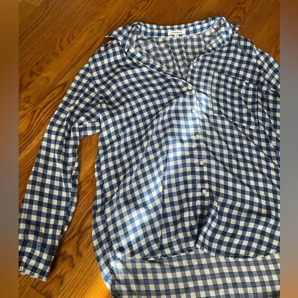 Glamorous Blue and White Checkered Button Down Size 14