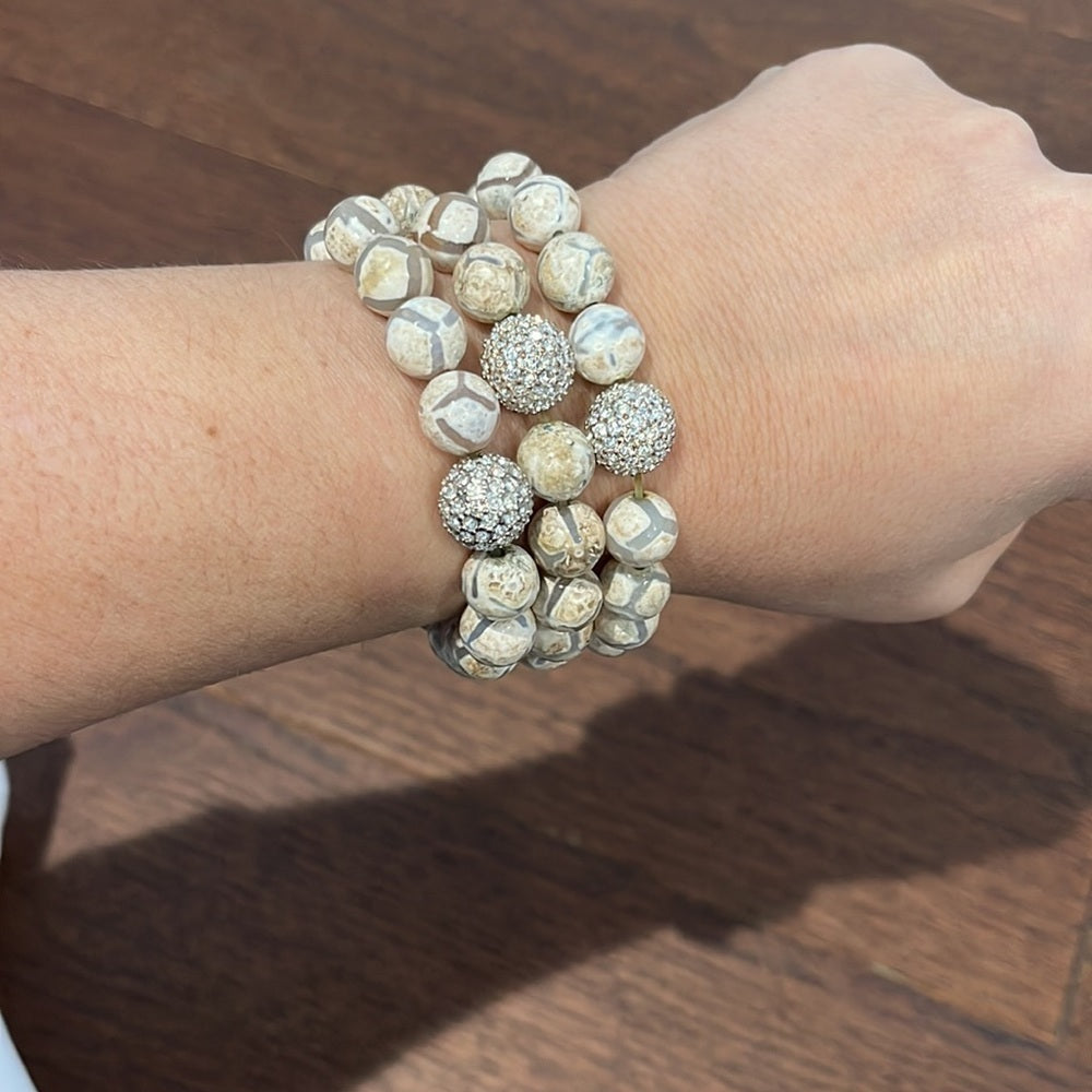 Women’s Costume Jewelry Cream Bracelets and Crystal Detail