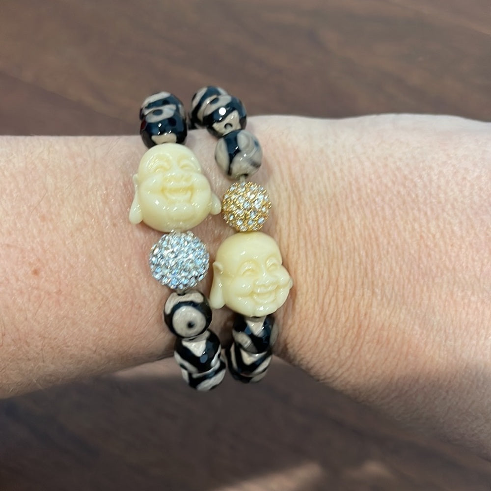 Women’s Costume Jewelry Black and Tan Bracelets and Crystal Detail