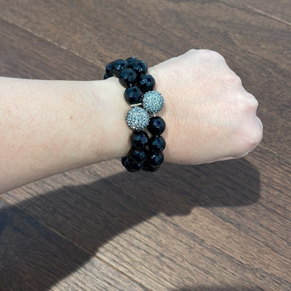 Women’s Costume Jewelry Black Bracelets and Crystal Detail