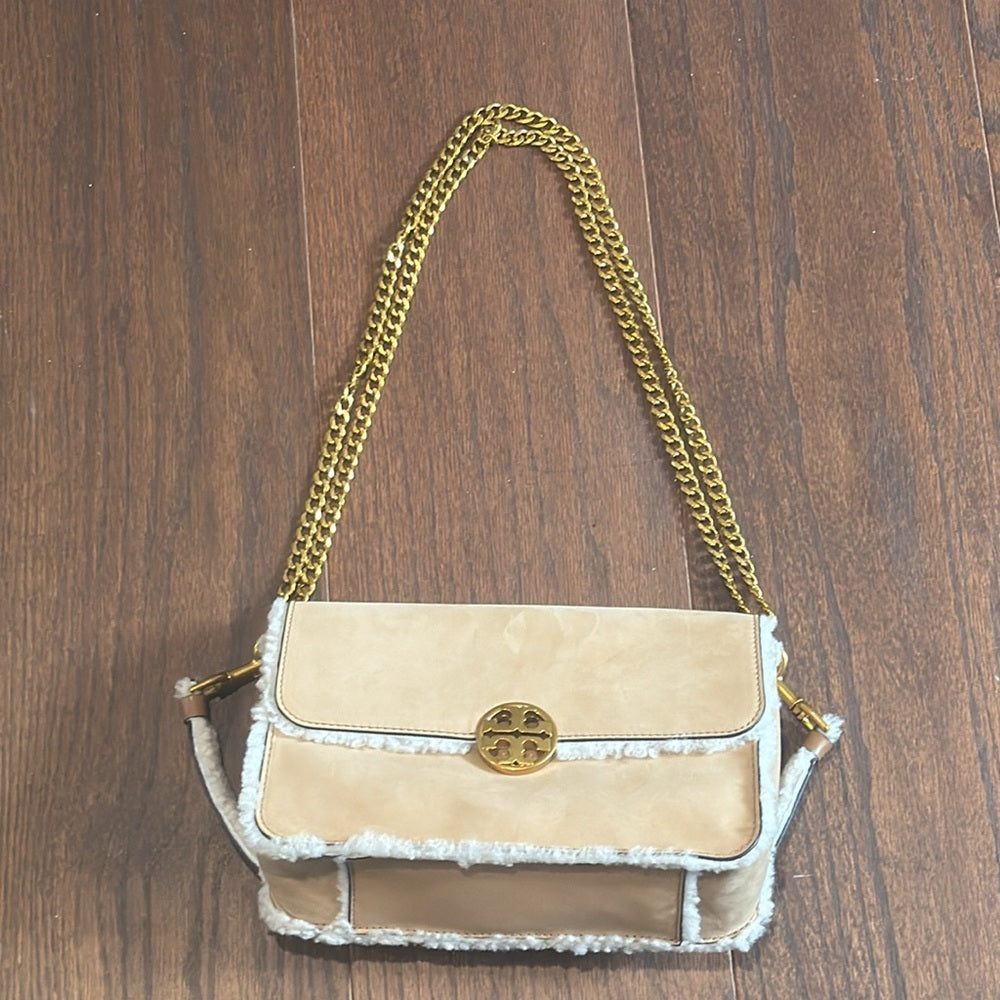 NWOT Tory Burch Chelsea Shearling Convertible Natural Shoulder Bag