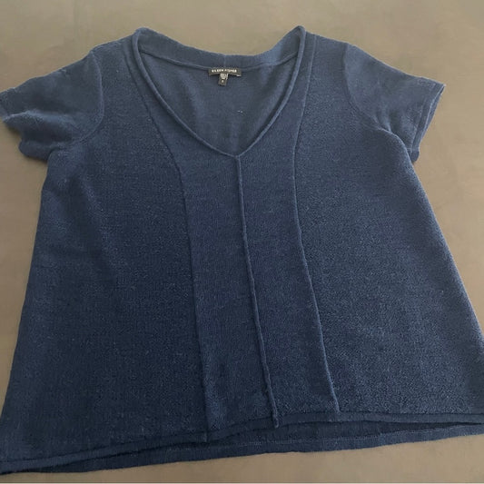 Eileen Fisher Navy Short Sleeve Top Size Small