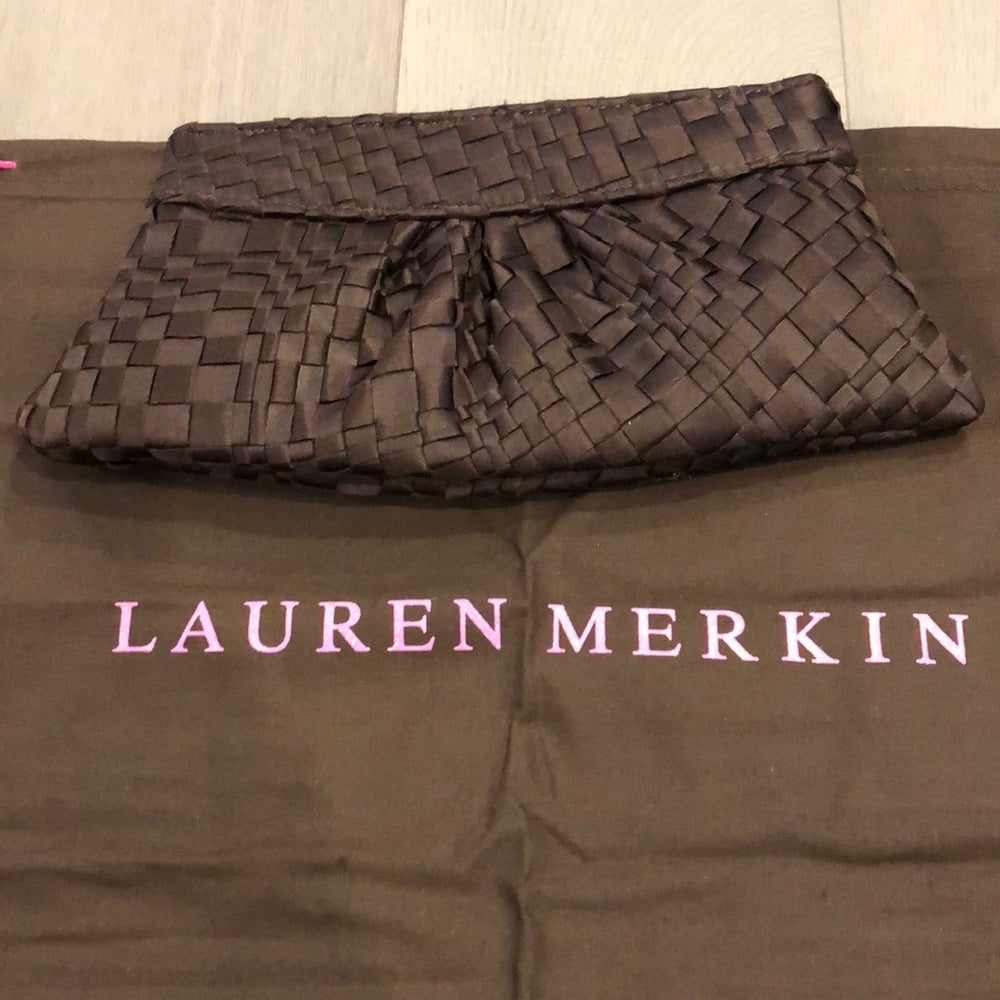 Brown Woven Lauren Merkin Clutch - Satin