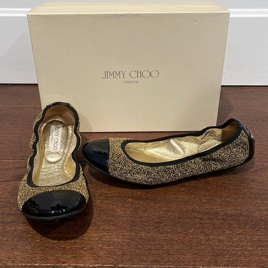 Jimmy Choo Women’s Black and Gold Flats Size 38/8