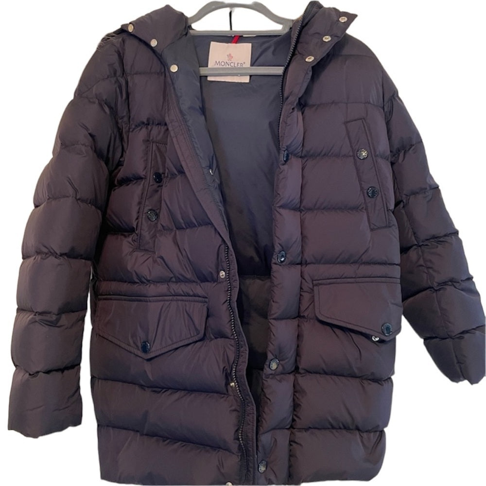 Moncler Boys Navy Down Jacket With Hood Size 12