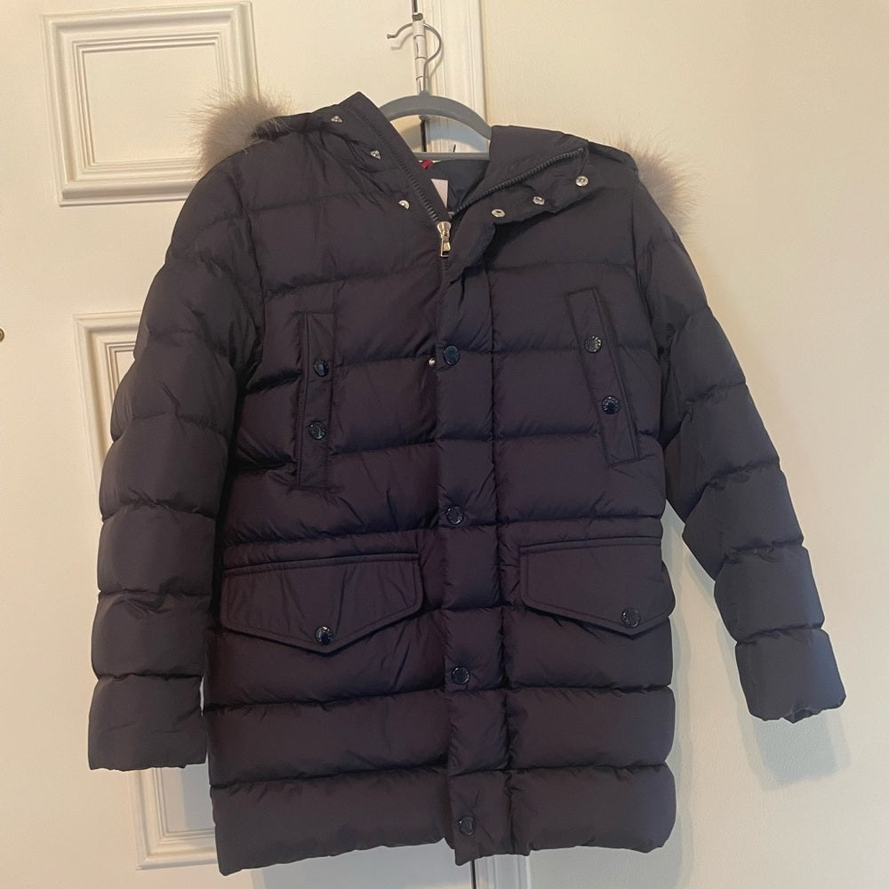 Moncler Boys Navy Down Jacket With Hood Size 12