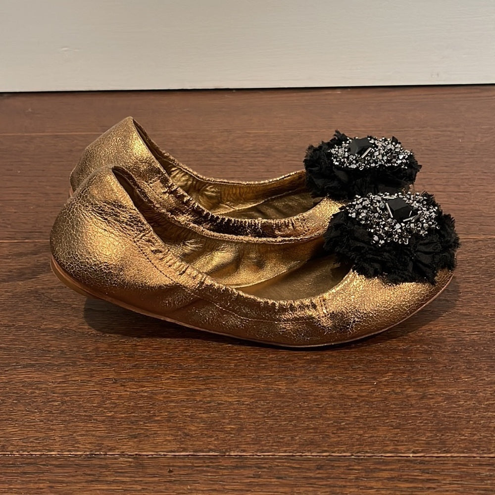 Tory Burch Women’s Gold and Black Ballet Flats Size 7.5