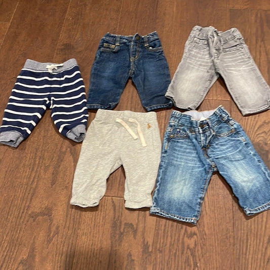 Bundle of 5 Boys Bottoms Size 3-6 months