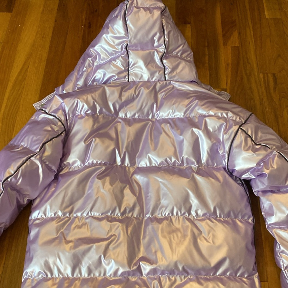 Lattelier Women’s Metallic Purple Long Puffer Jacket Size M