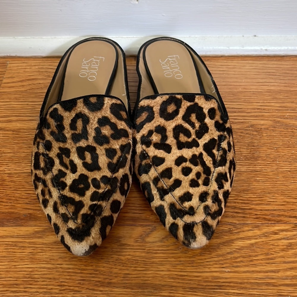 Franco Sarto faux fur cheetah print slides Size 8.5