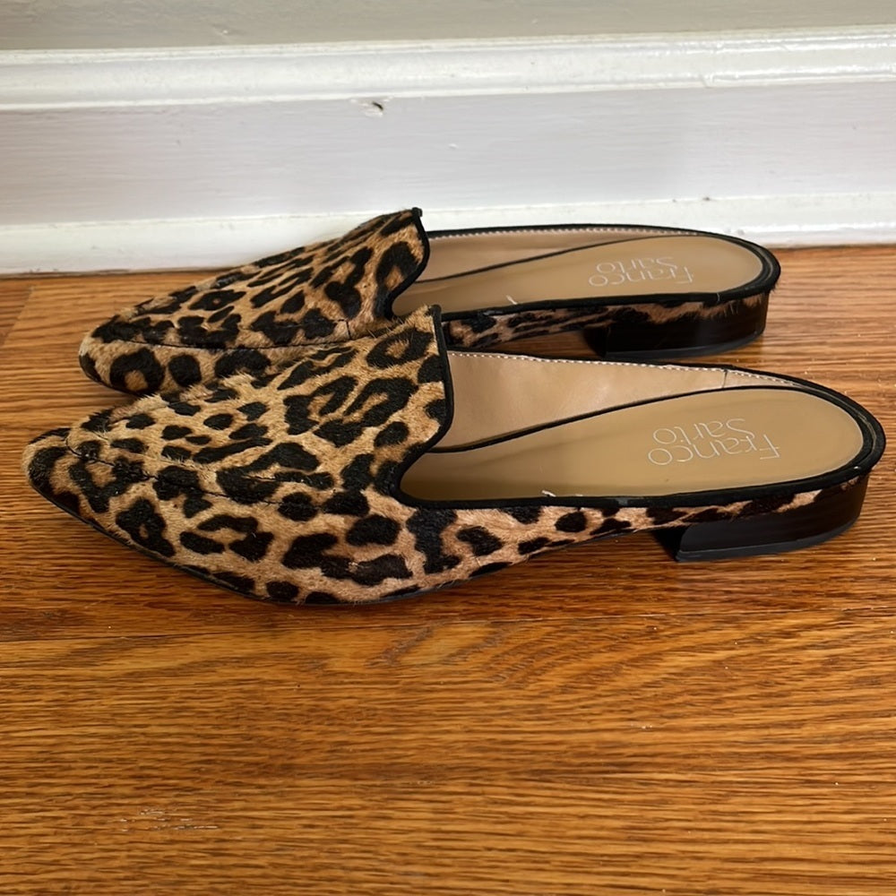 Franco Sarto faux fur cheetah print slides Size 8.5