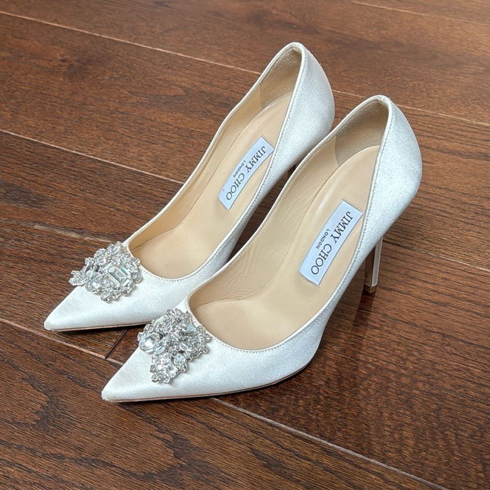 Jimmy Choo Women’s Abel Ivory Santin Crystal Pumps Size 37/7