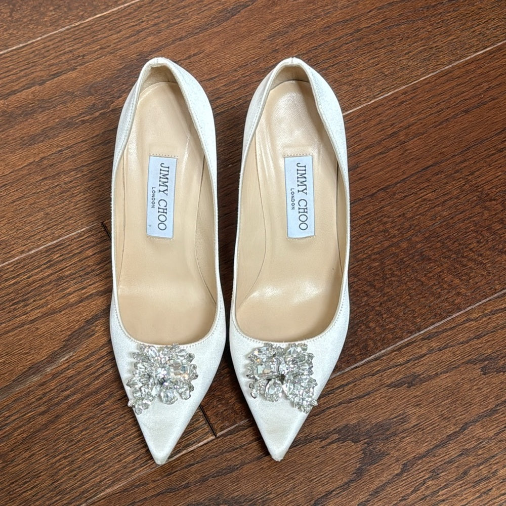 Jimmy Choo Women’s Abel Ivory Santin Crystal Pumps Size 37/7