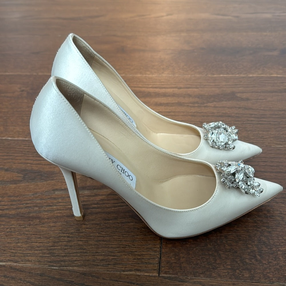 Jimmy Choo Women’s Abel Ivory Santin Crystal Pumps Size 37/7