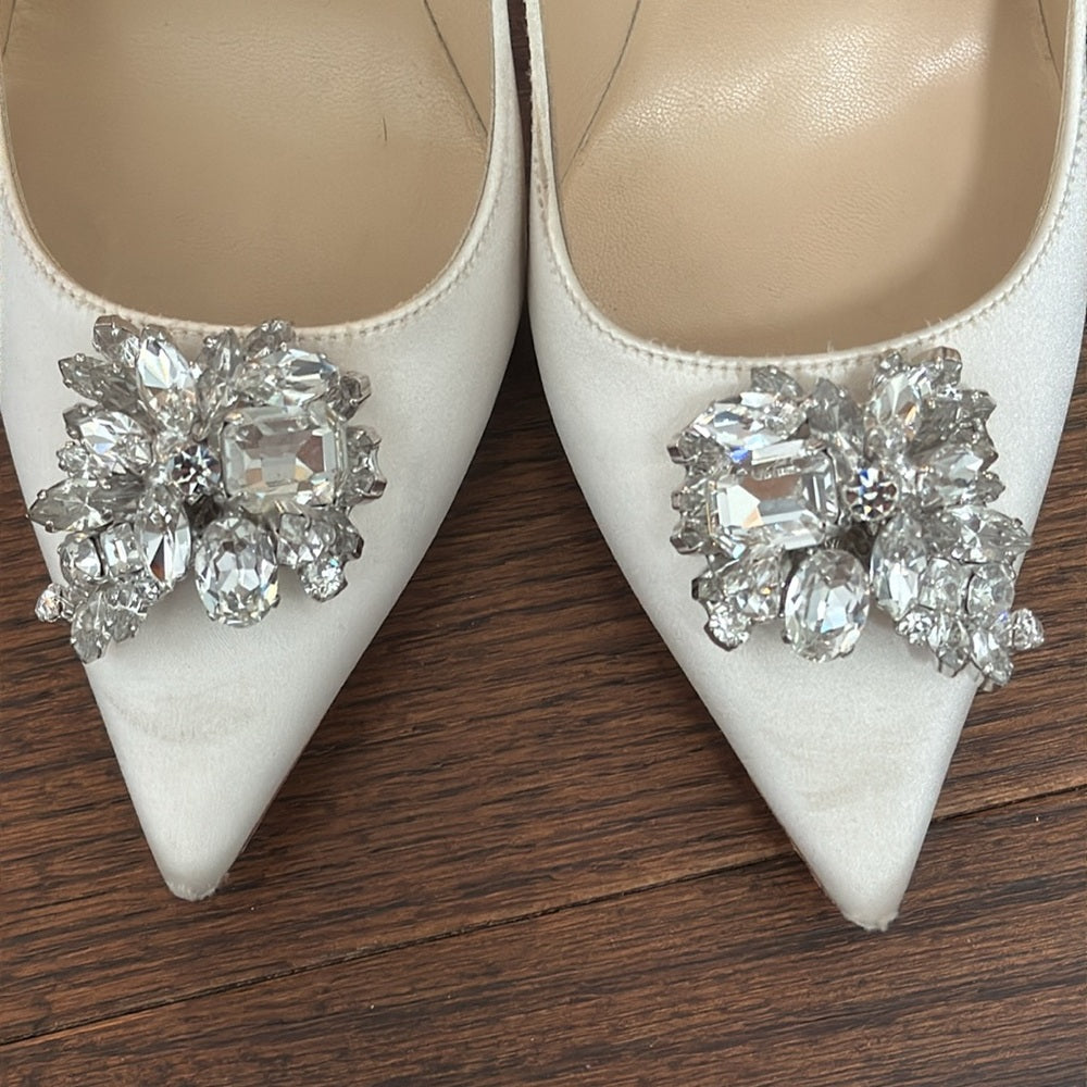 Jimmy Choo Women’s Abel Ivory Santin Crystal Pumps Size 37/7