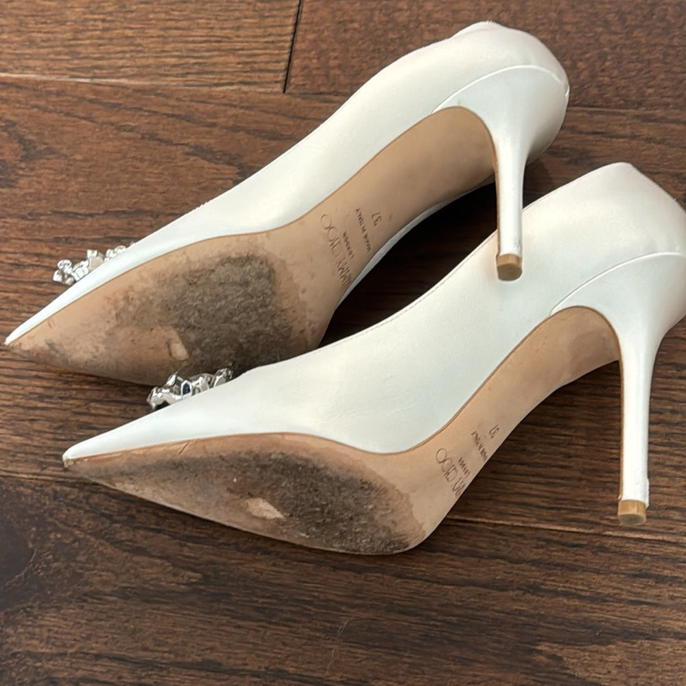 Jimmy Choo Women’s Abel Ivory Santin Crystal Pumps Size 37/7