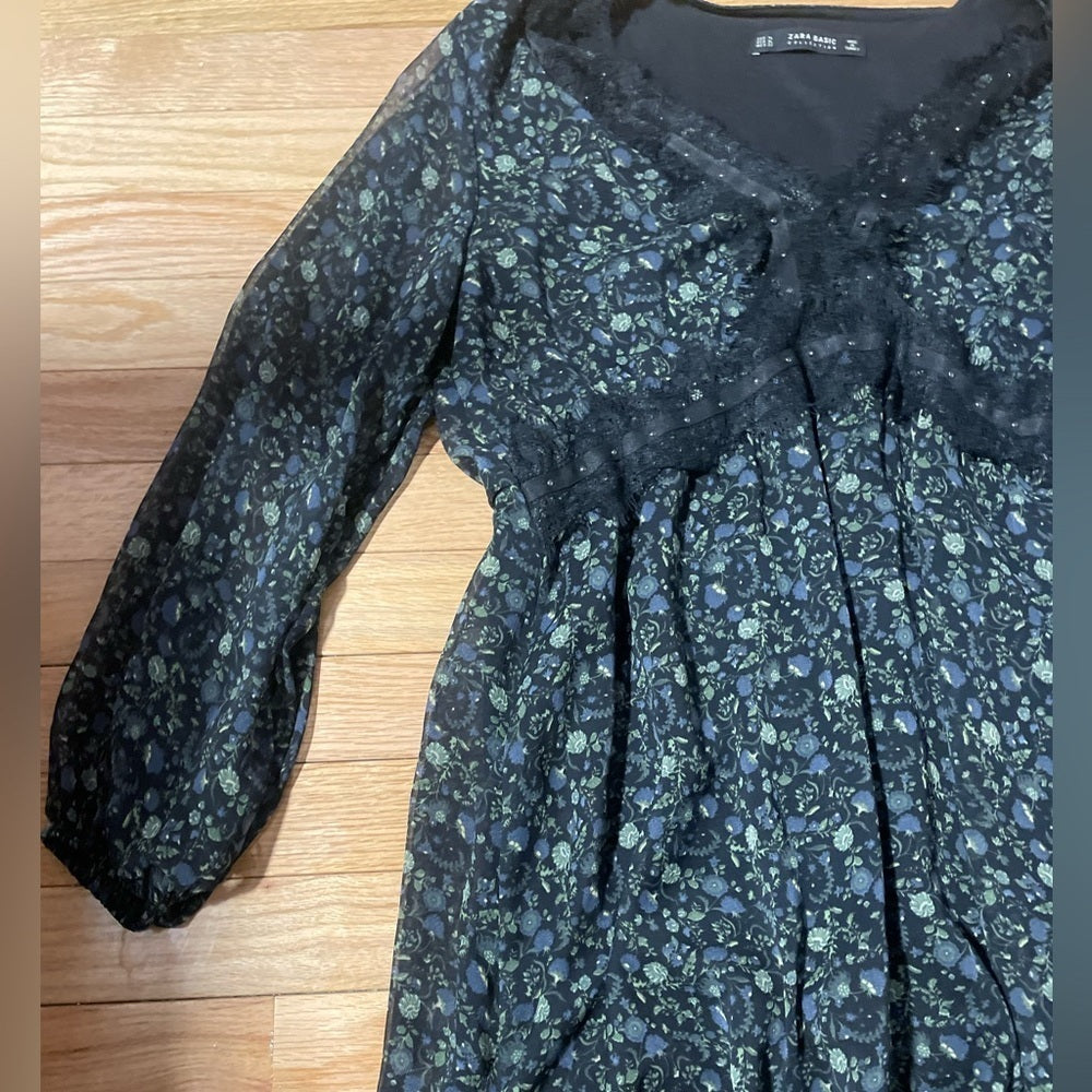 Zara Basic Collection Green Floral Dress Size XL