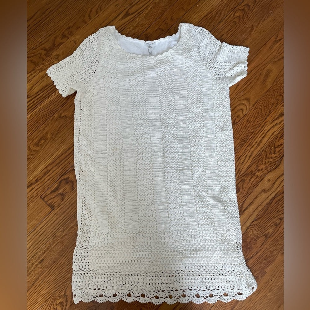 Joie White Short Sleeve Lacey Dress Size Large