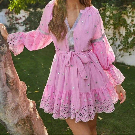 NWT Amanda Stanton PQ Pink Women’s Flowy Long Sleeve Dress Size XS/S