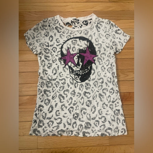 Chrldr Black and White Skull Tee Shirt Size XS